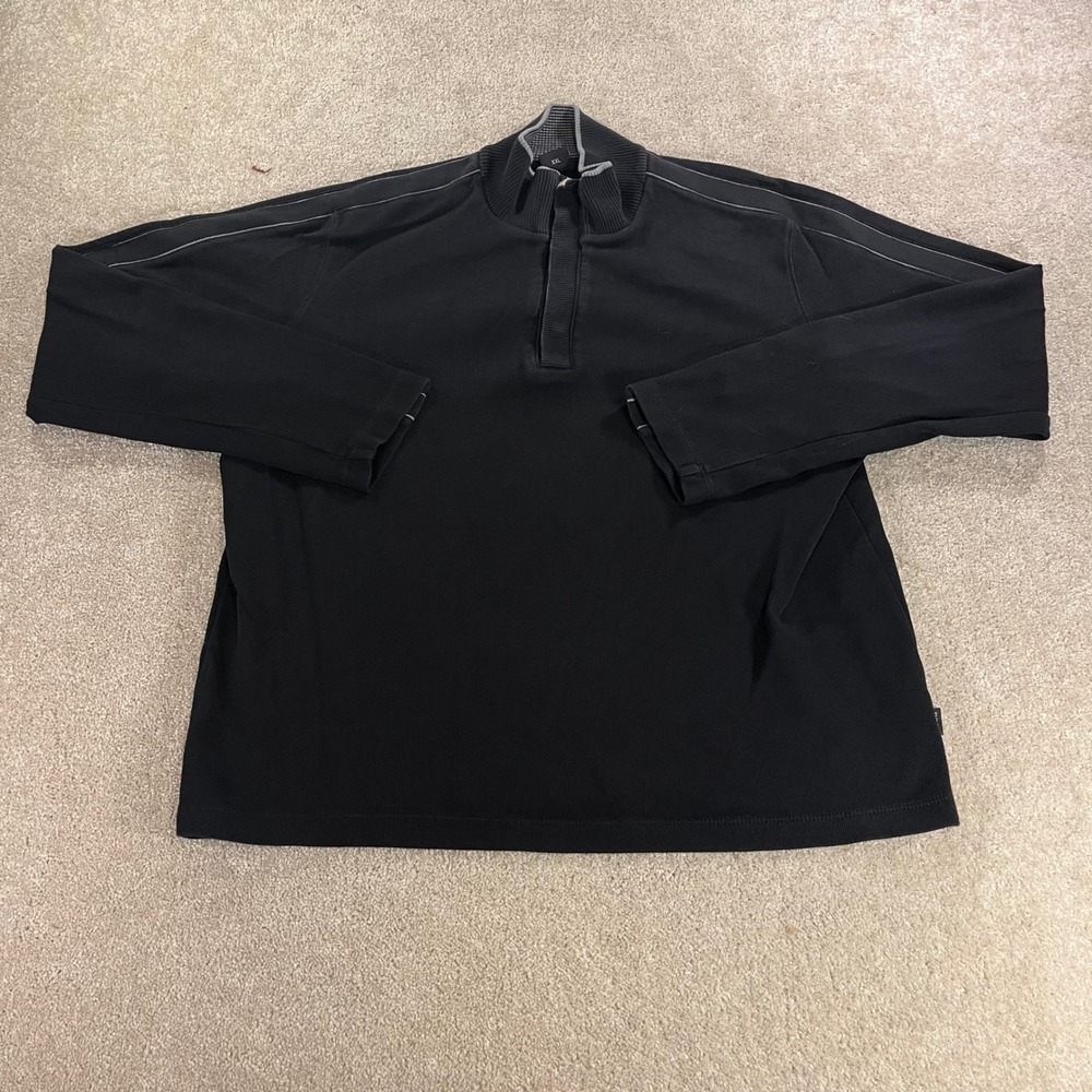 Hugo Boss Quarter-Zip Pullover Mens XXL Black Ribbed Striped Shoulder